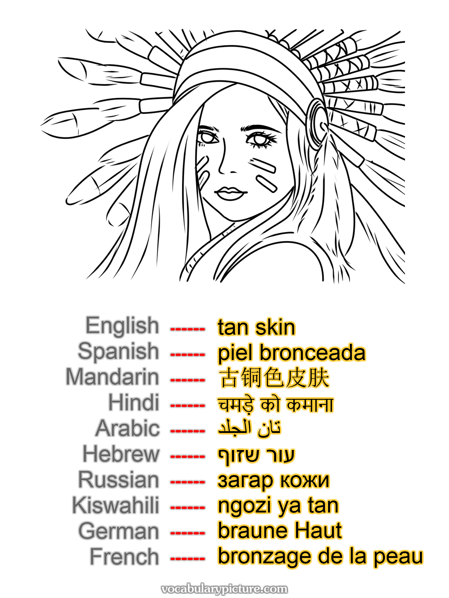 tan skin piel bronceada 古铜色皮肤 चमड़े को कमाना تان الجلد עור שזוף загар кожи ngozi ya tan braune Haut bronzage de la peau —vocabulary with picture on vocabularypicture.com