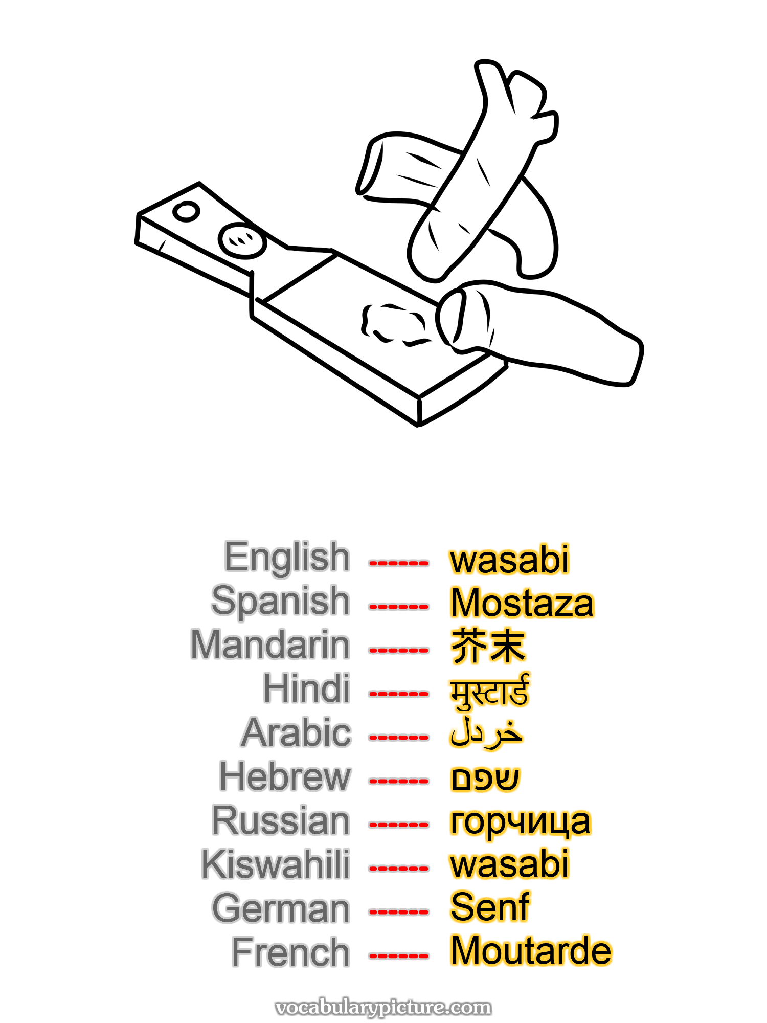 wasabi Mostaza 芥末 मुस्टार्ड خردل שפם горчица wasabi Senf Moutarde —vocabulary with picture on vocabularypicture.com